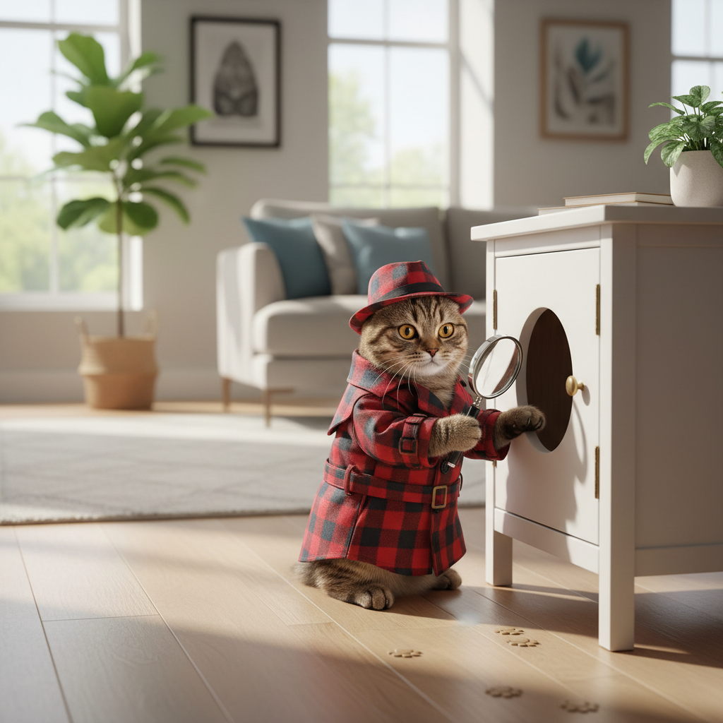 Plaid detective cloak and fedora hat for dog, plaid design with bow detail