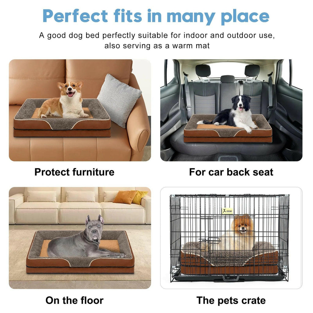 Orthopedic Dog Bed Sofa — Egg Crate Foam, Faux Fur Bolsters, Machine Washable