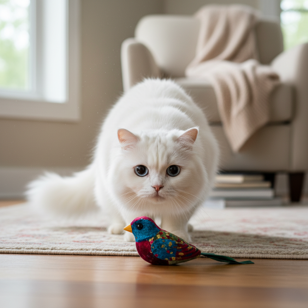 Chirping Catnip Bird Toy White Persian