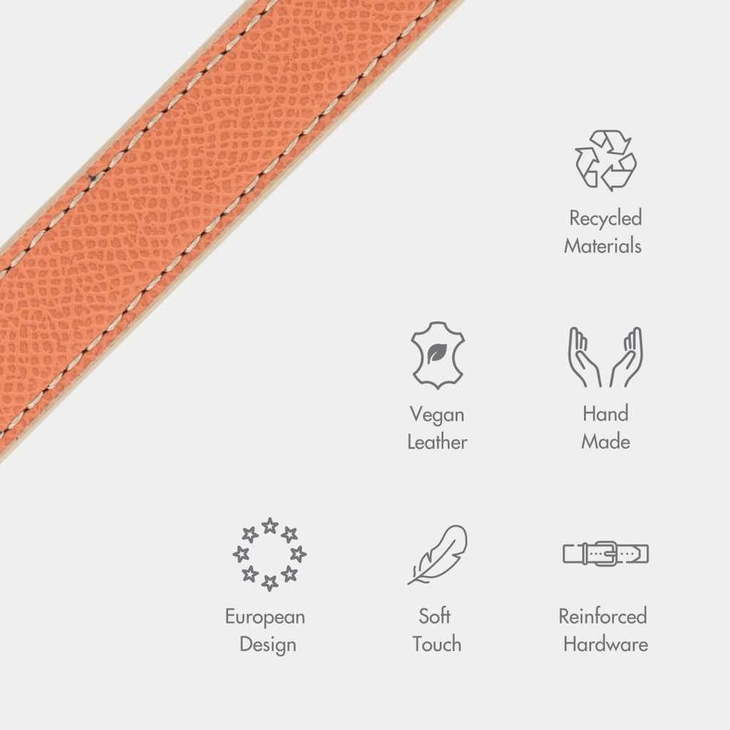 Peach Rio vegan leather collar strap close-up with edge stitching