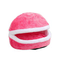 Pink plush pet nest with white inner rim, round dome shape