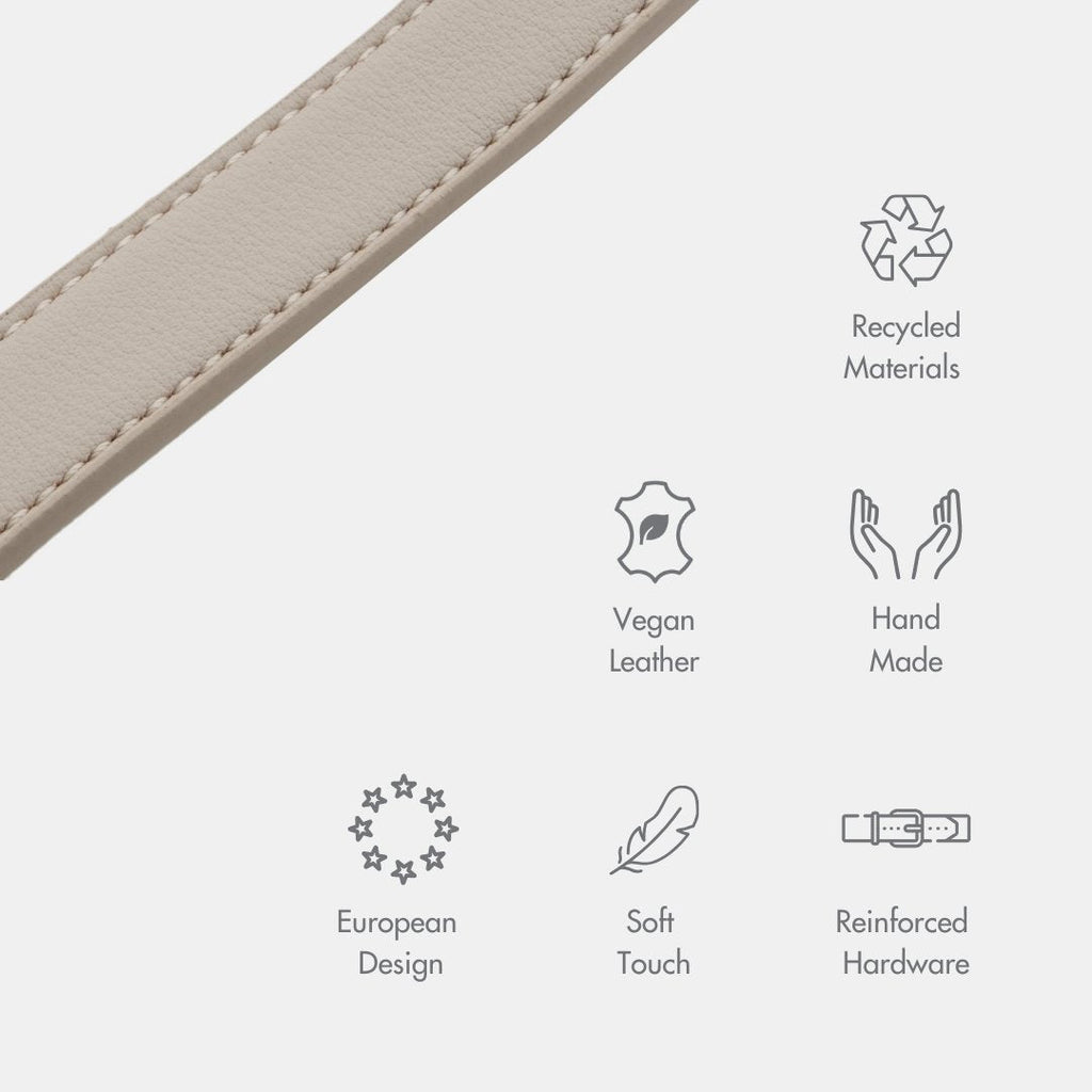 Beige vegan leather dog collar strap edge with reinforced stitching and soft finish