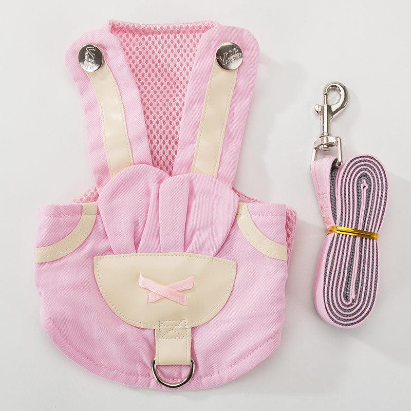 Small dog vest and leash set, pink ruffle vest with beige straps and pink leash