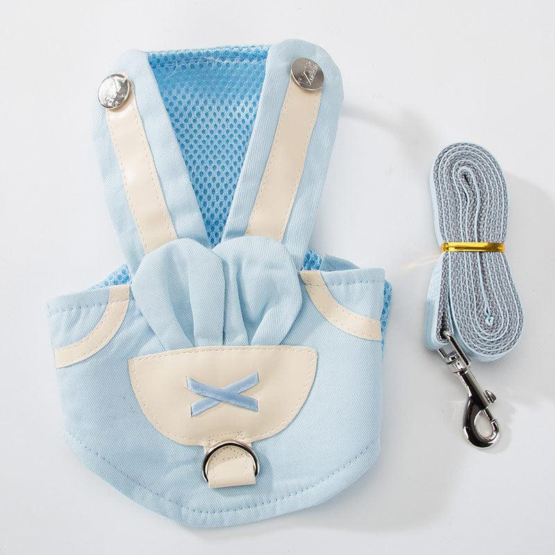 Small dog vest and leash set, light blue vest with shield patch and blue leash