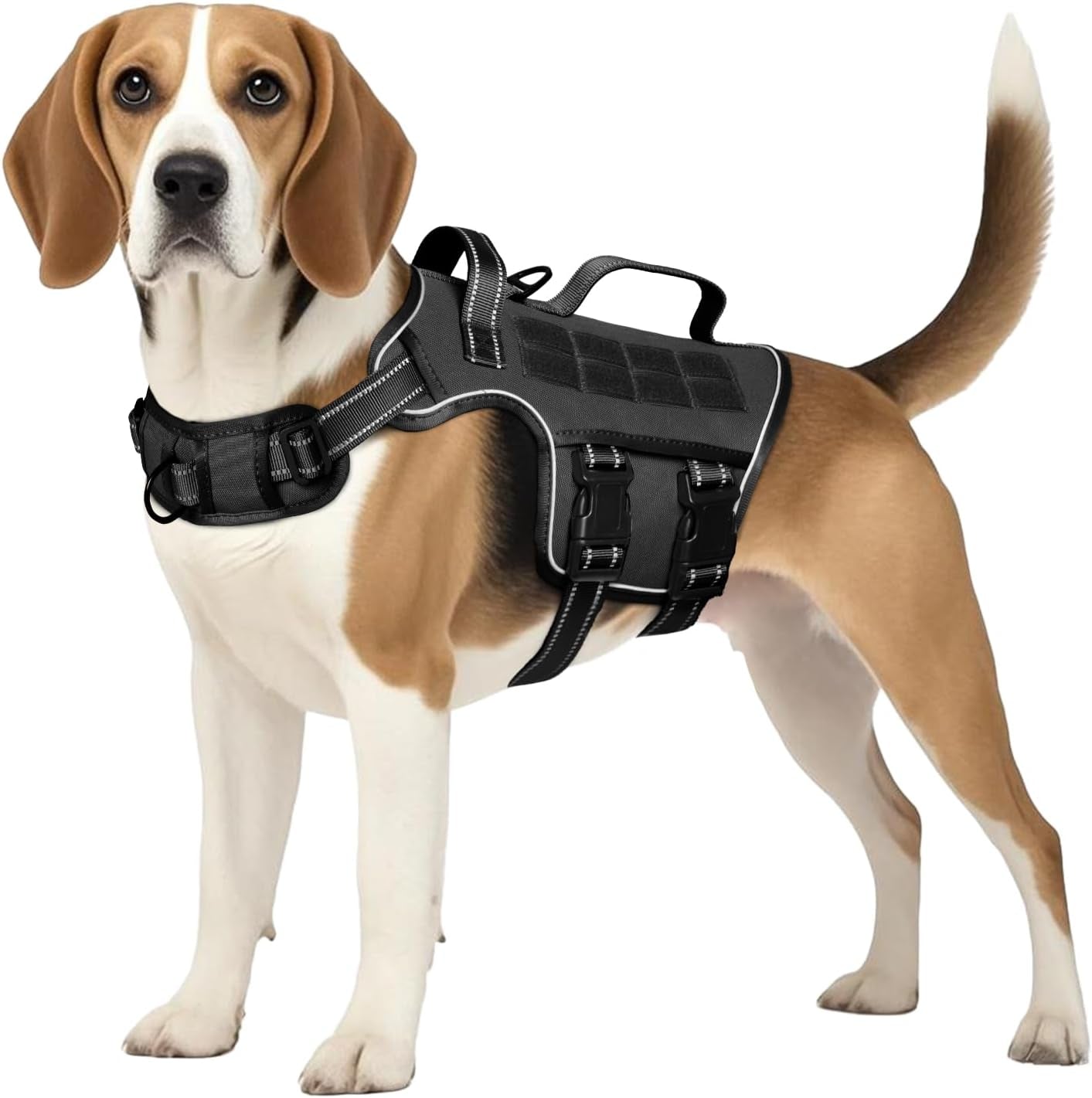 Dog tactical MOLLE harness, black heavy-duty vest with front chest straps