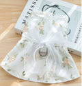 Double-layered princess-style dog skirt, white floral embroidery, bow tie and D-ring strap