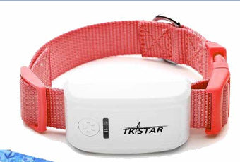 Cat GPS tracker collar with red strap and white locator device, adjustable buckle