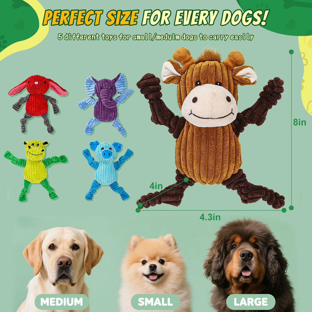 5 Pack Squeaky  Plush Dog Toy Bundle