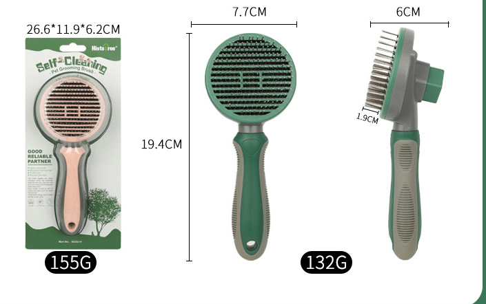 Green automatic pet hair removal comb with rotating needle brush head and handle