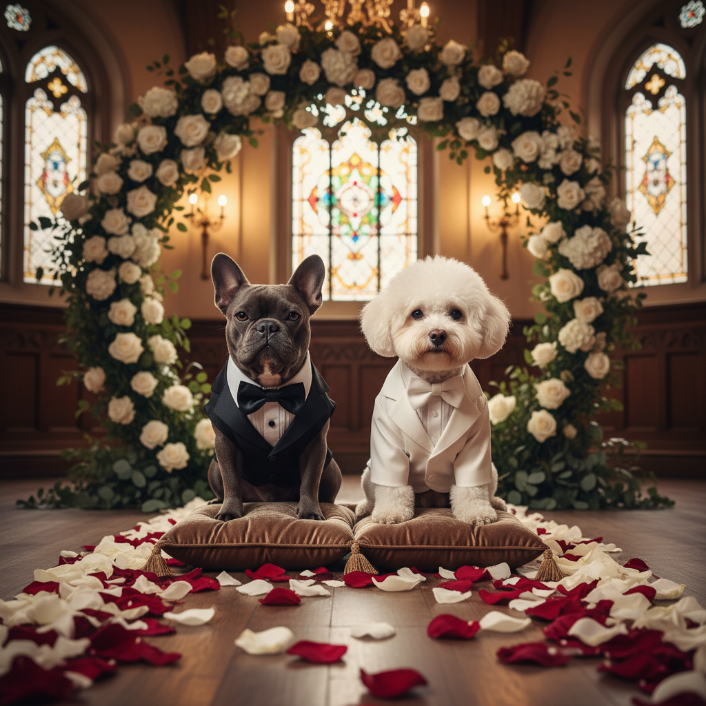 Dog wedding suit: black blazer and vest with bow tie, for small dog