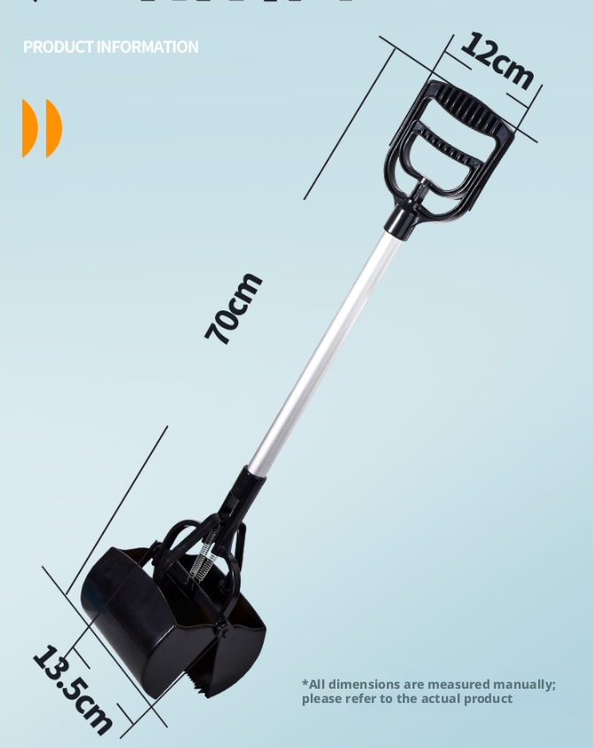 Pet toilet pickup tool with 70cm telescoping handle and black scoop, bag holder clip