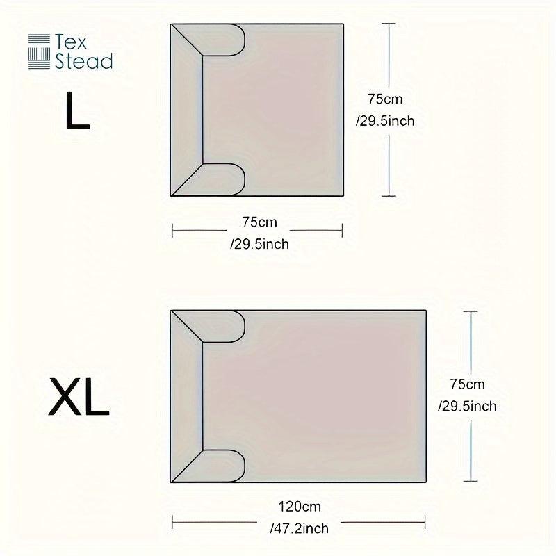 Size chart diagram for pet sofa cover mat: L and XL dimensions 75cm x 75cm / 120cm