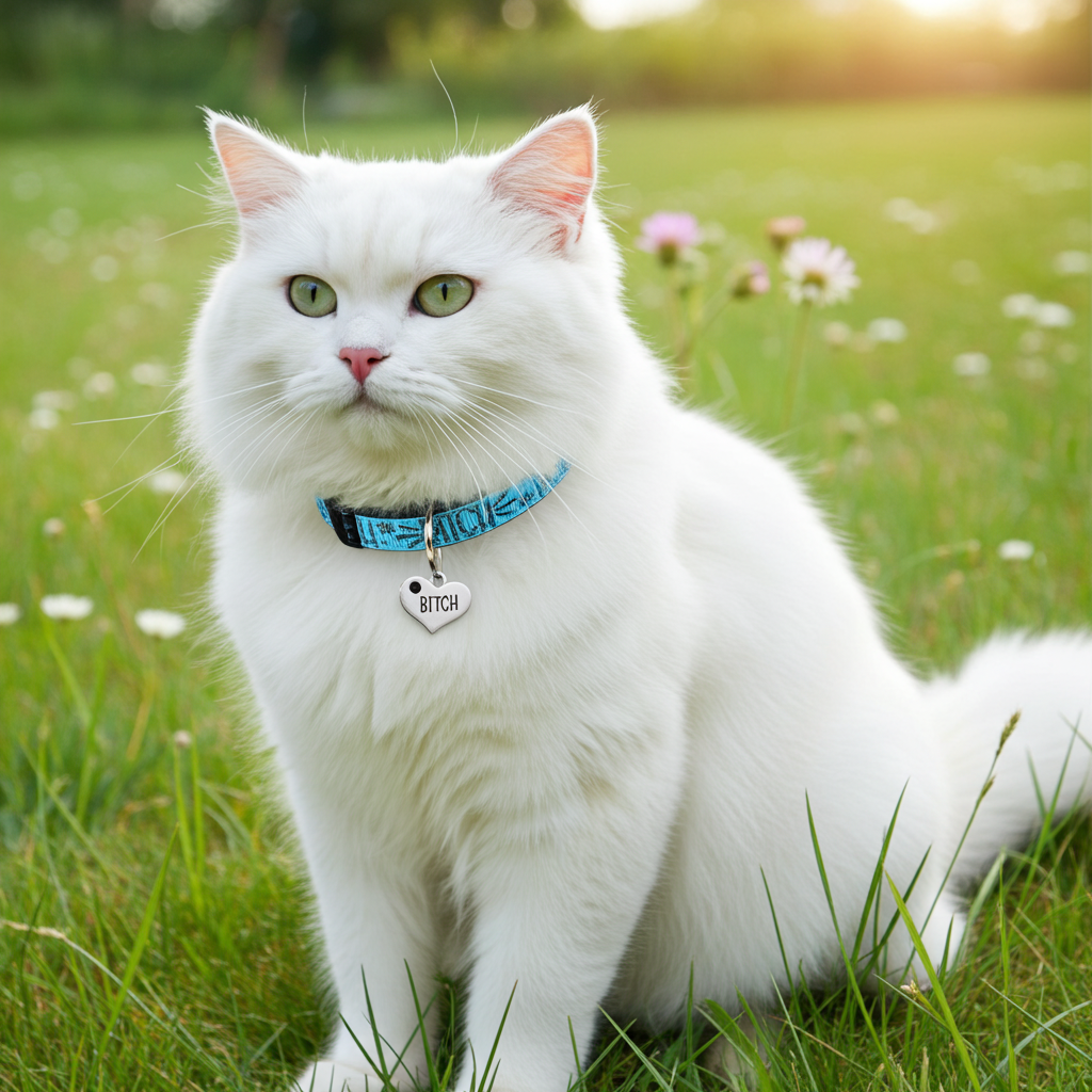 Breakaway cat collar with heart charm on blue fabric strap
