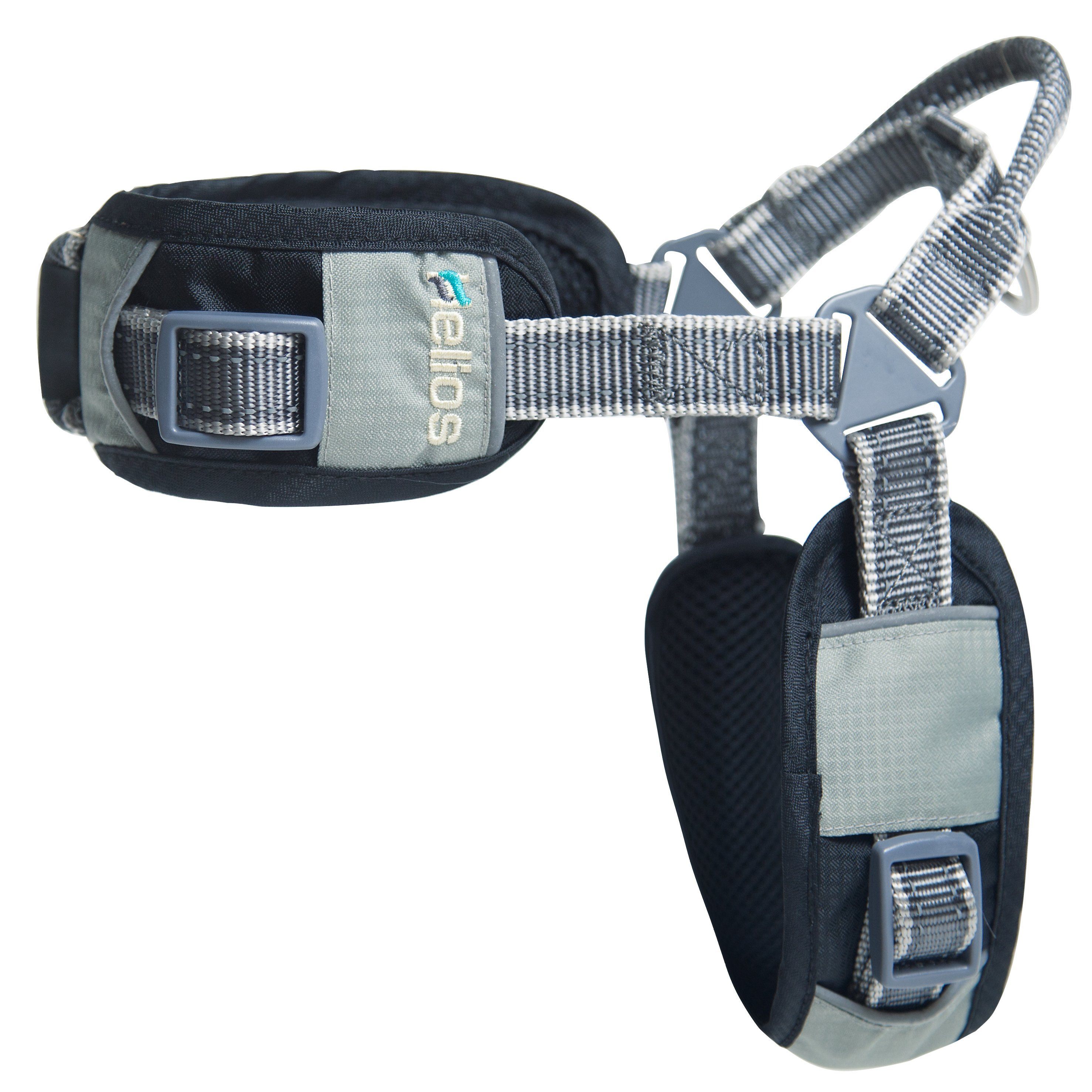 Black reflective dog harness with adjustable straps and matching leash