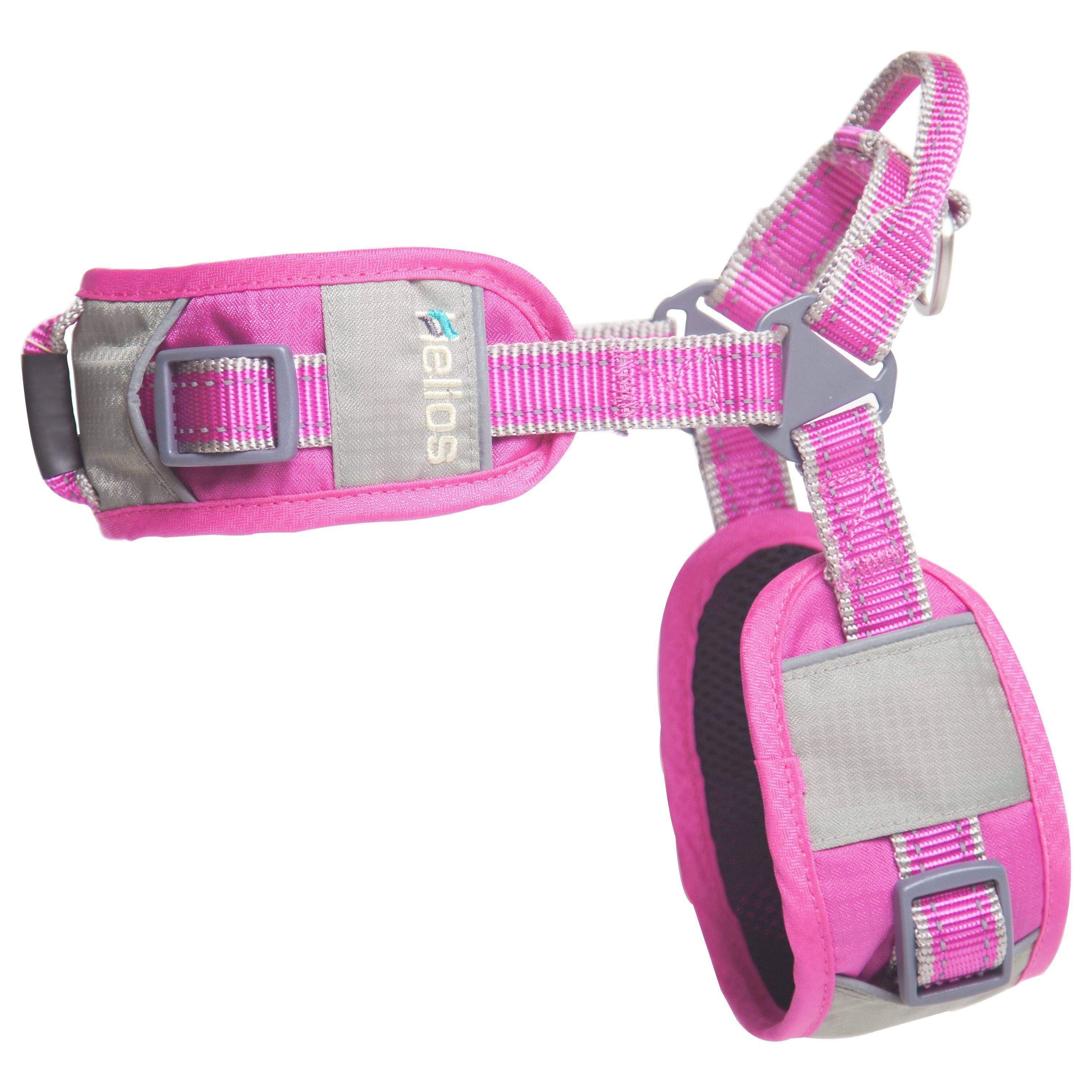 Pink reflective dog harness with adjustable straps and matching leash