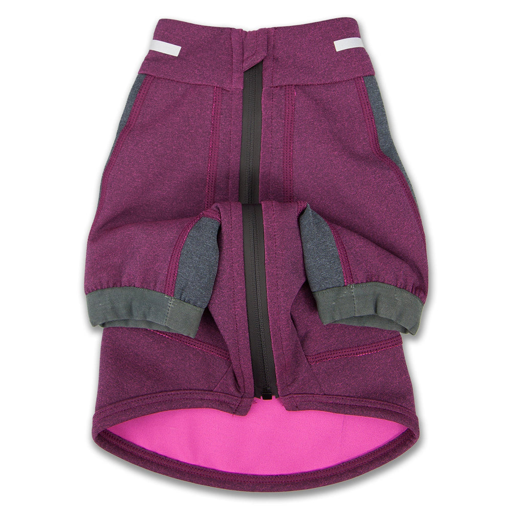 Dark pink and gray dog yoga T-shirt with side zip detail
