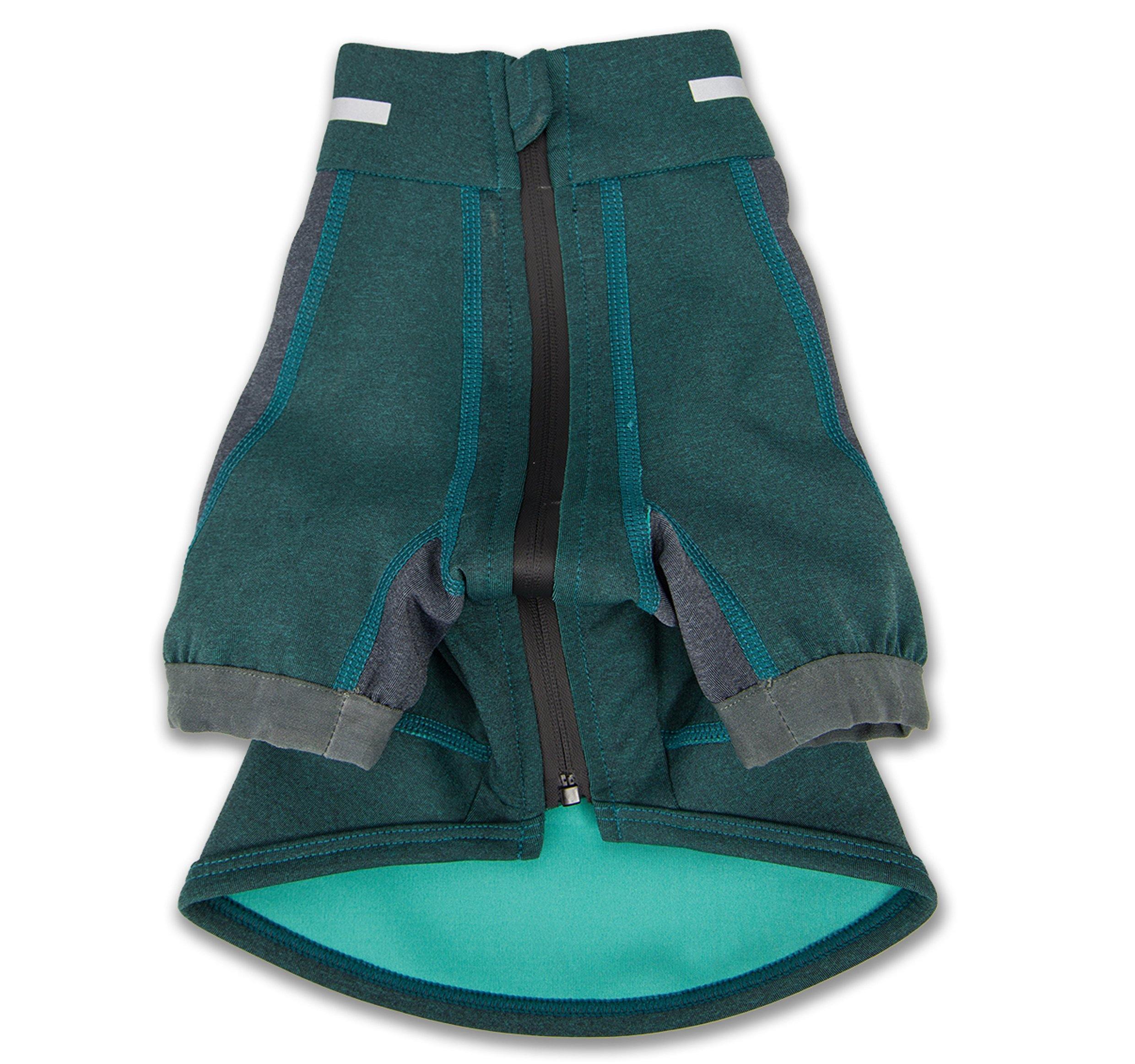 Forest green and gray dog yoga T-shirt with side zip detail