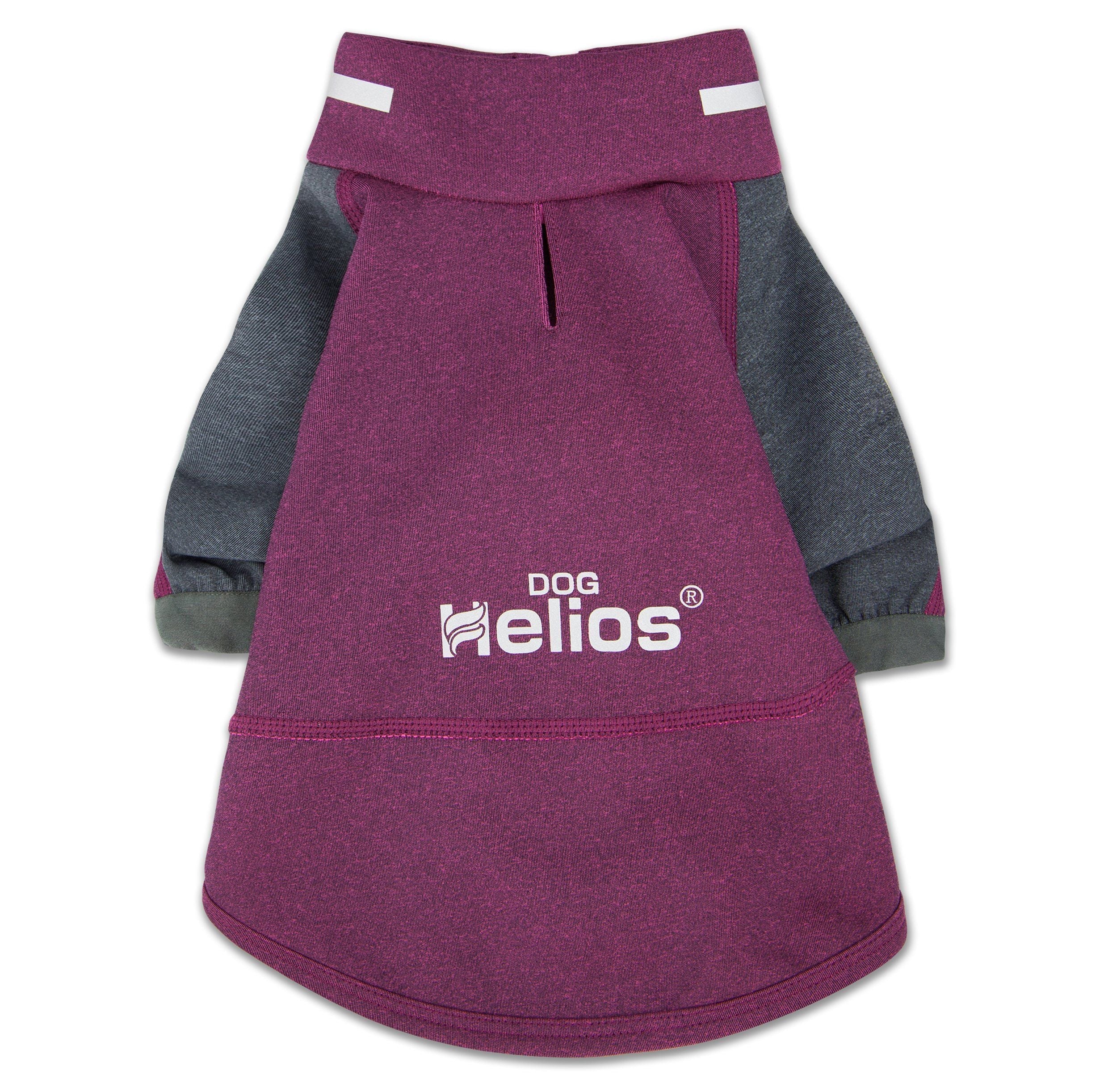 Burgundy and gray dog T-shirt laid flat with hood-like neckline and front opening