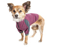 Dark pink and gray dog performance T-shirt with hooded front and elastic leg holes