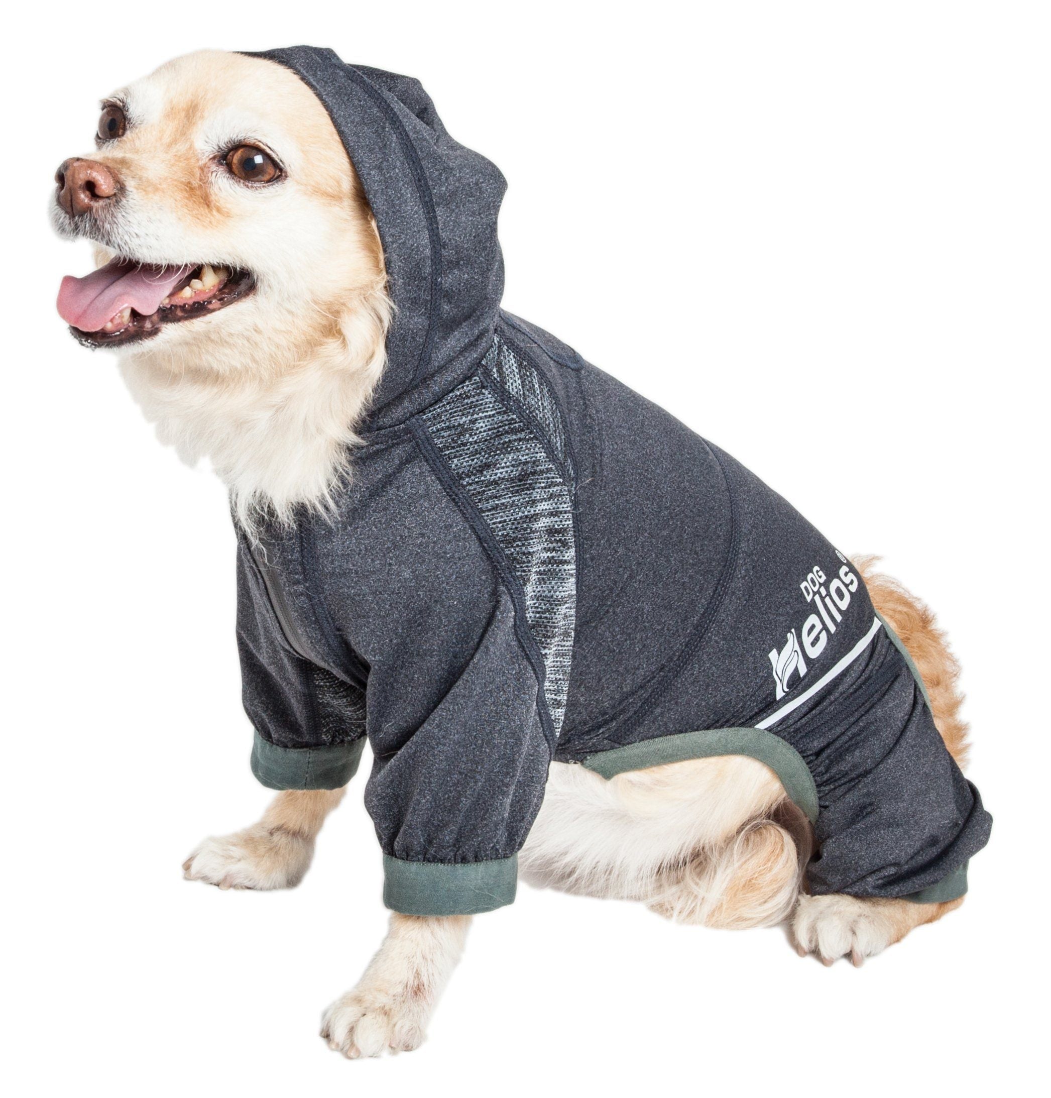 Charcoal black dog yoga hoodie tracksuit with teal inner panel and cuffs