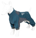 Teal and gray dog tracksuit jacket on mannequin, front view