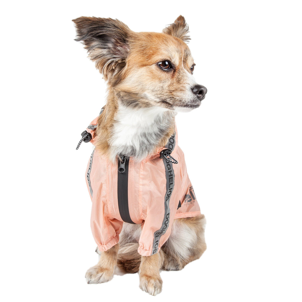 Peach waterproof dog raincoat poncho with adjustable straps and front zipper