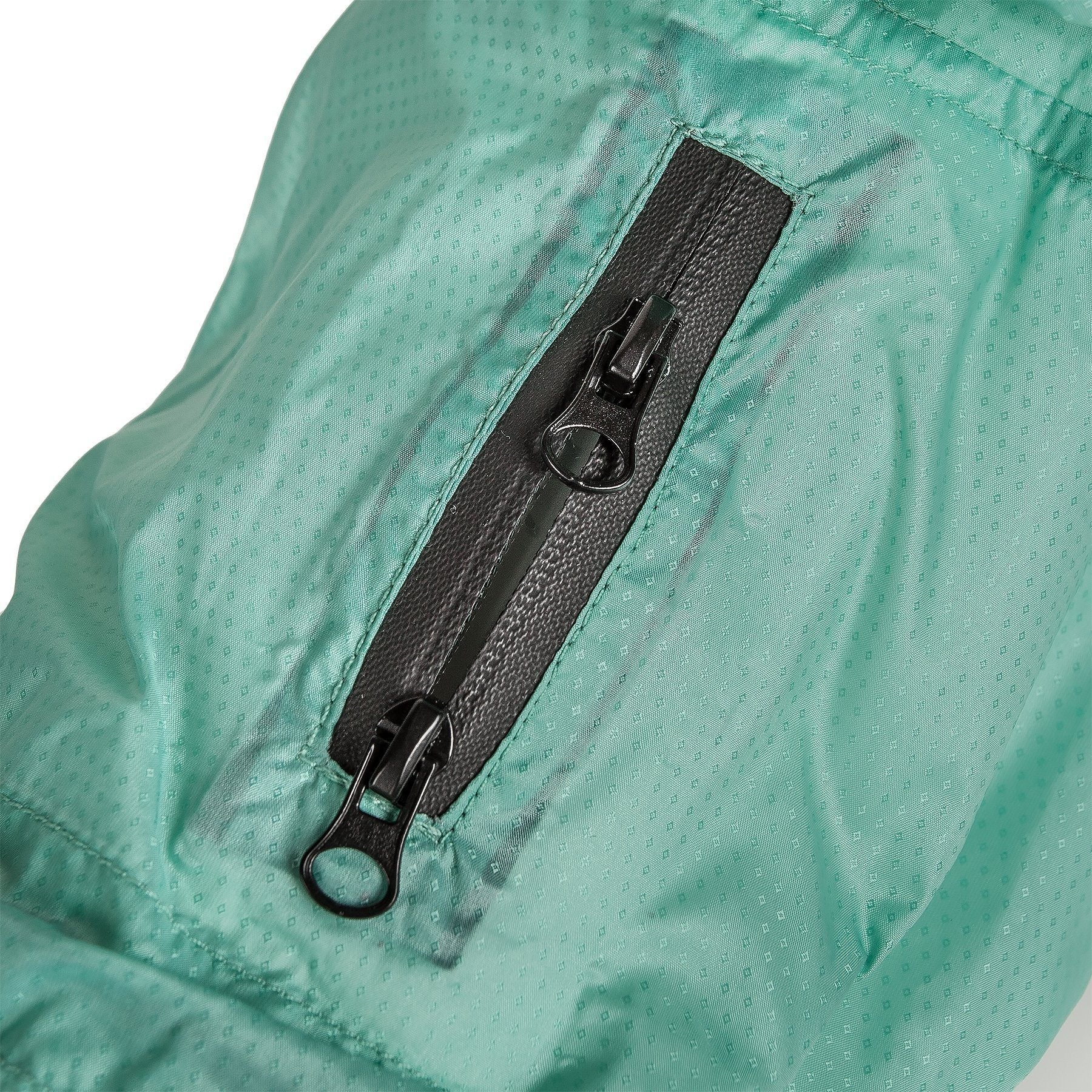Aqua raincoat strap zipper with metal pull and loop for adjustable fit