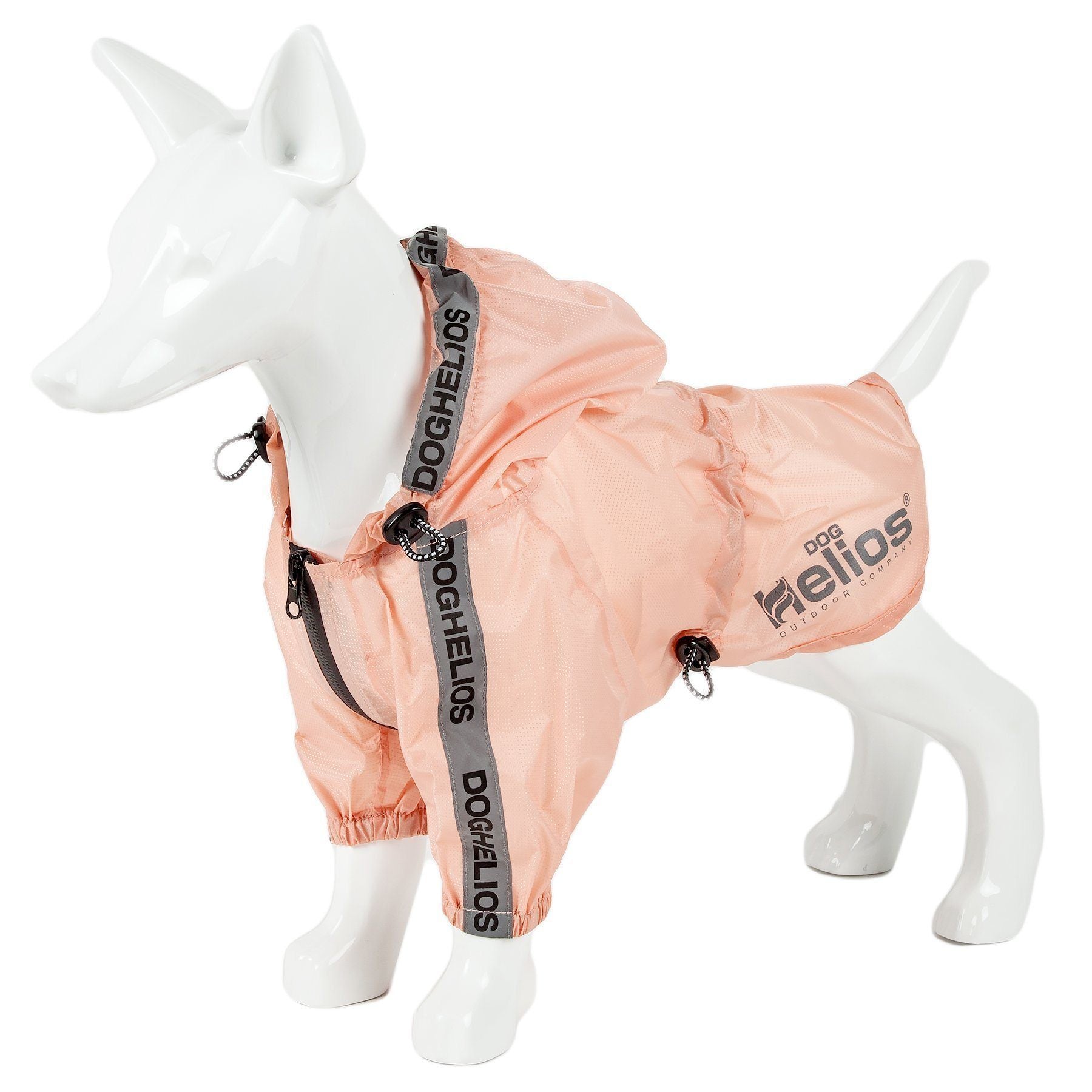Peach dog raincoat poncho with adjustable fit and waterproof hood, front view