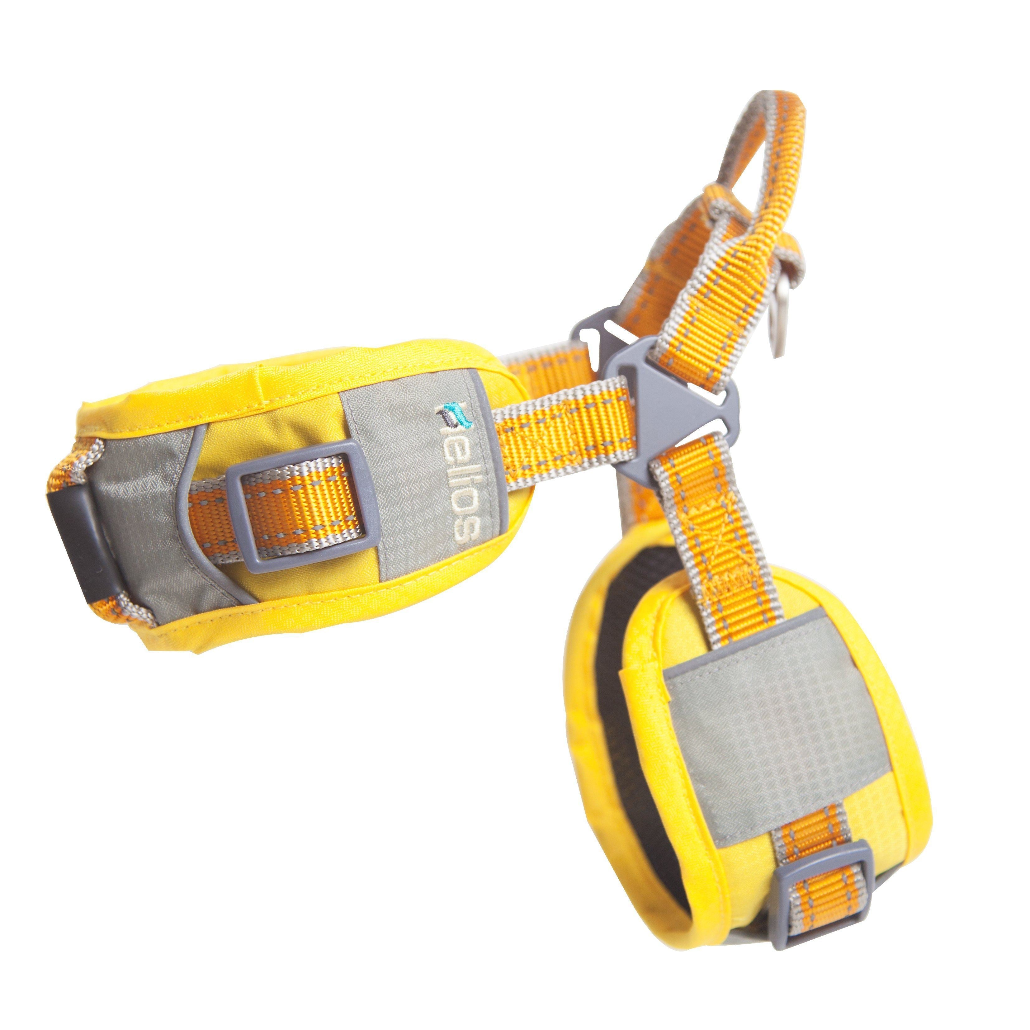 Yellow dog comfort leash and harness set with padded chest strap and metal buckles