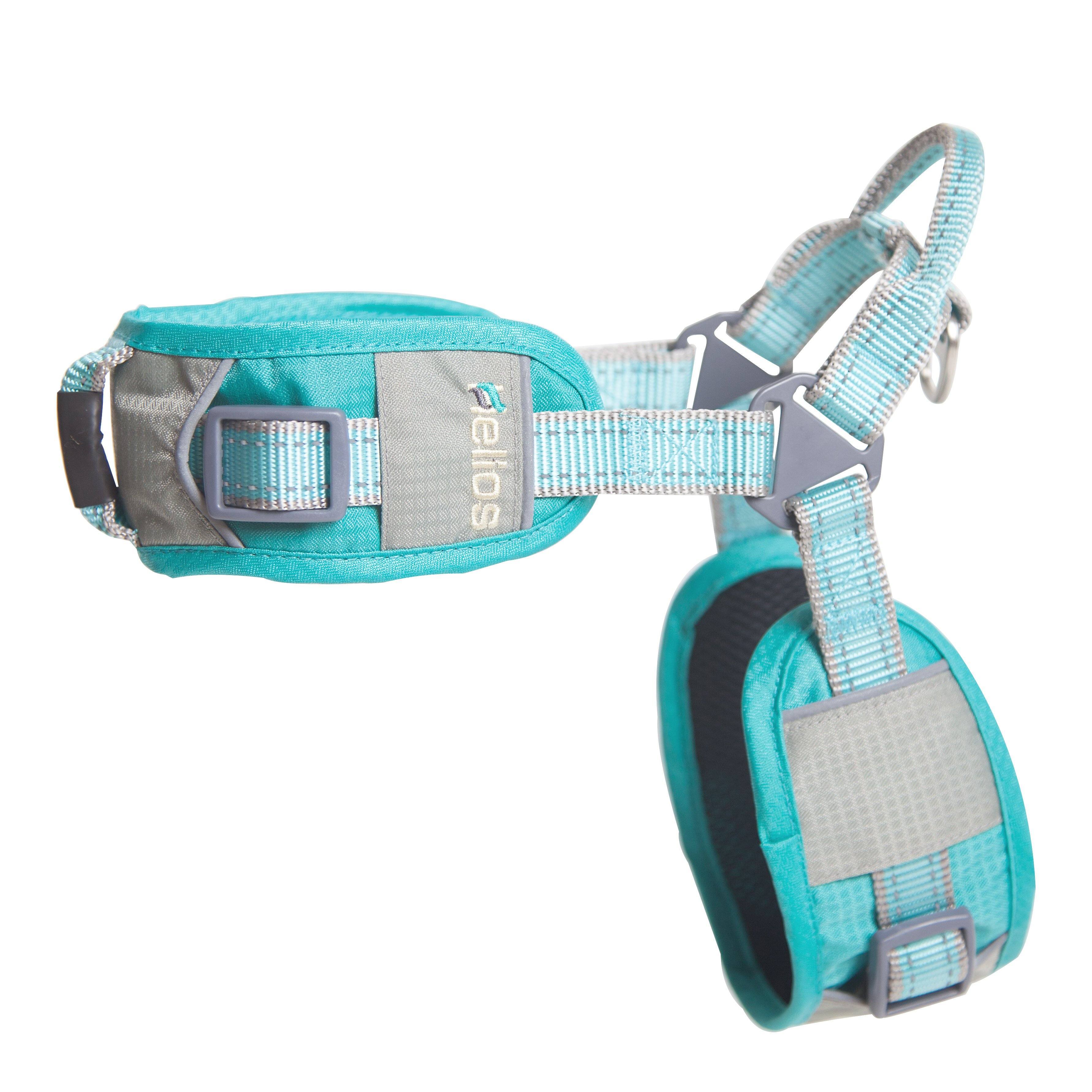 Teal/aqua dog comfort leash and harness set with padded chest strap and metal buckles