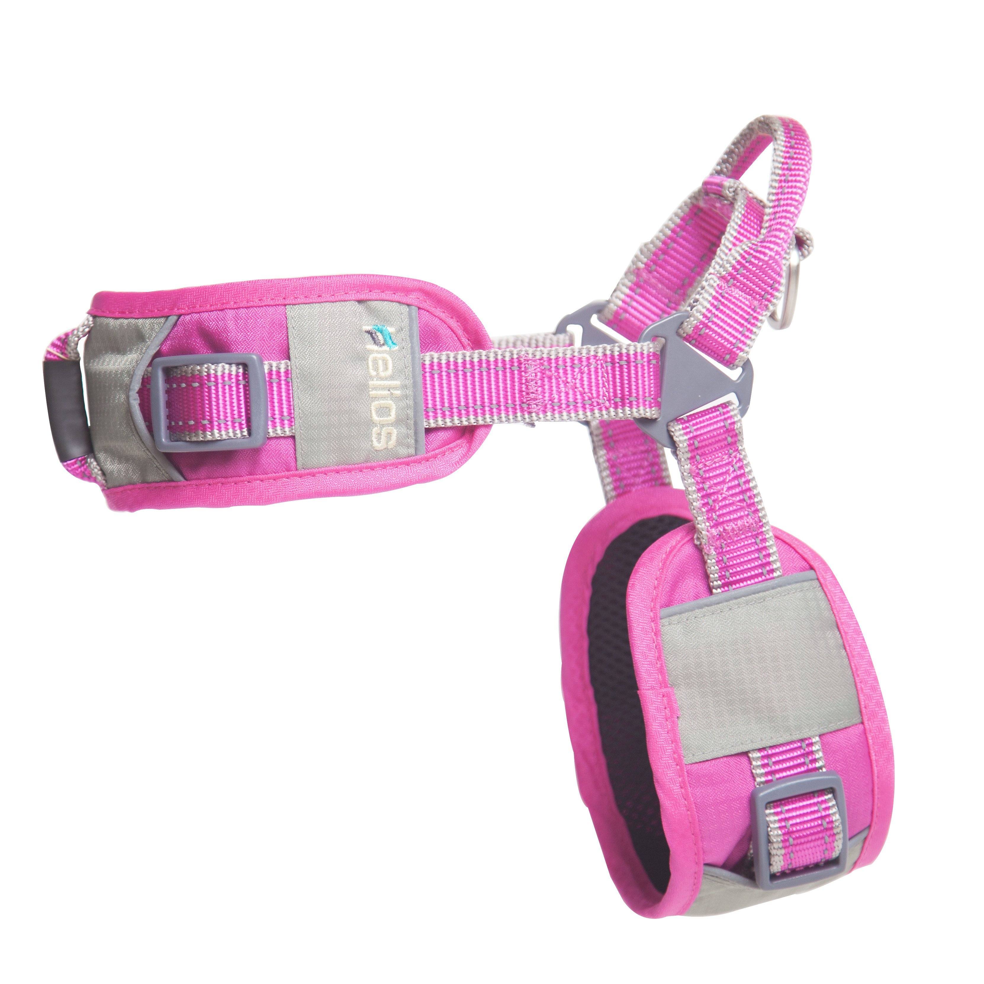 Pink dog comfort leash and harness set with padded chest panel and metal buckles