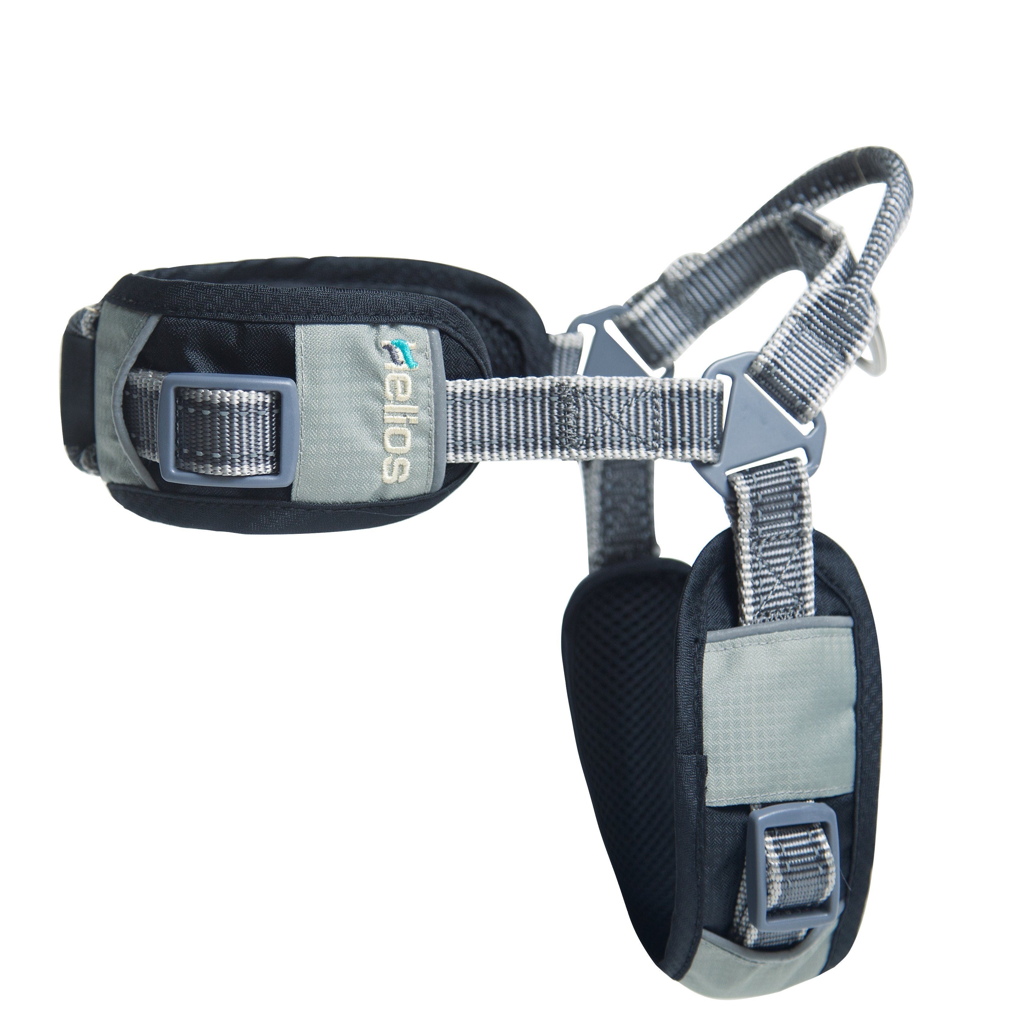 Black dog comfort leash and harness set with padded chest strap and metal buckles
