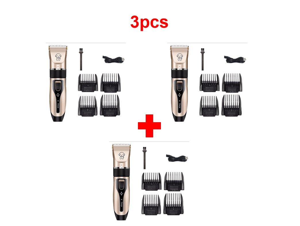 Pet hair clippers kit with 3Pcs cutting heads, USB cable, and comb guides