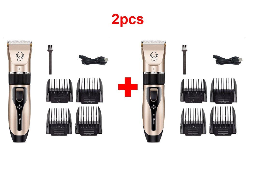 2-piece pet hair clippers set with two trimmers, blades, and comb guards