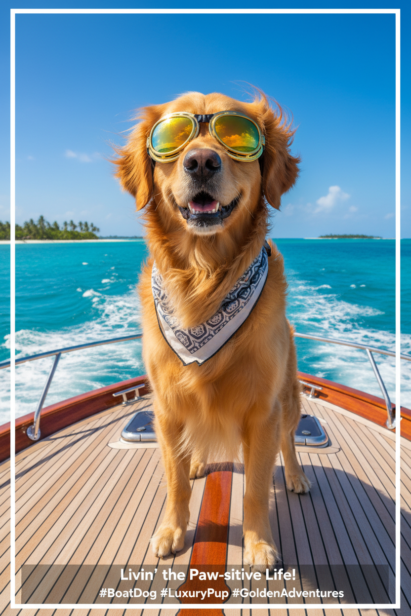 Dog with goggles on boat
