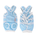 Light blue sleeveless cat outfit with white trim and ribbon tie detail