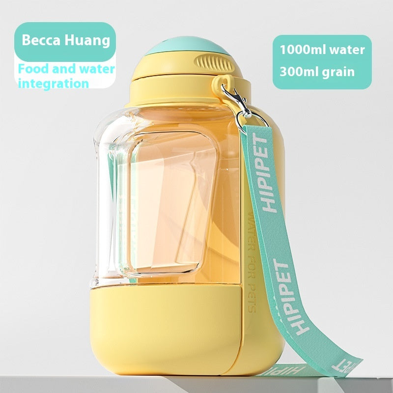 Yellow 2-in-1 pet water and food dispenser, 1000ml water and 300g grain