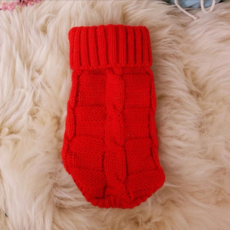 Knitted cat sweater, red with ribbed collar and textured check knit