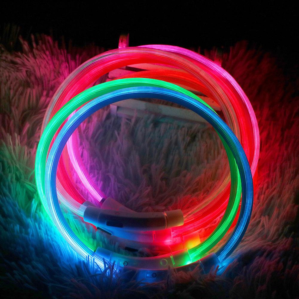 Multicolor glow LED pet collar with three flashing modes, lighted around the ring