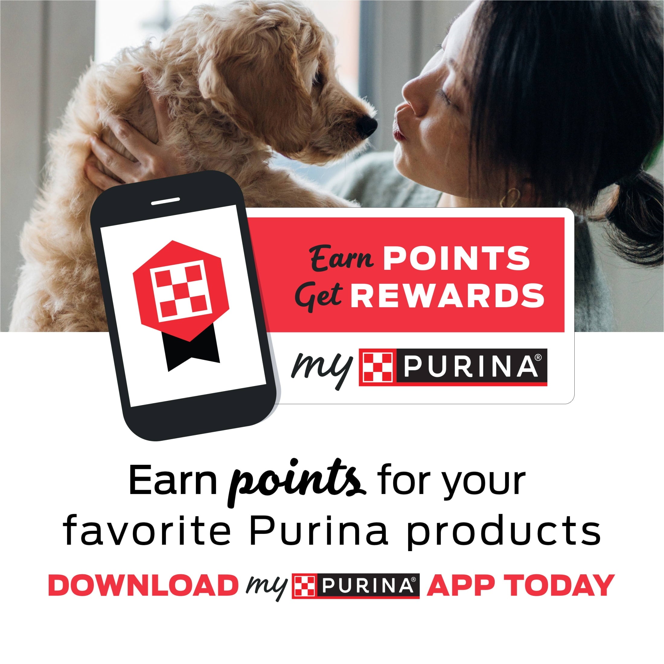 Purina rewards app points promo card with dog dental chew message
