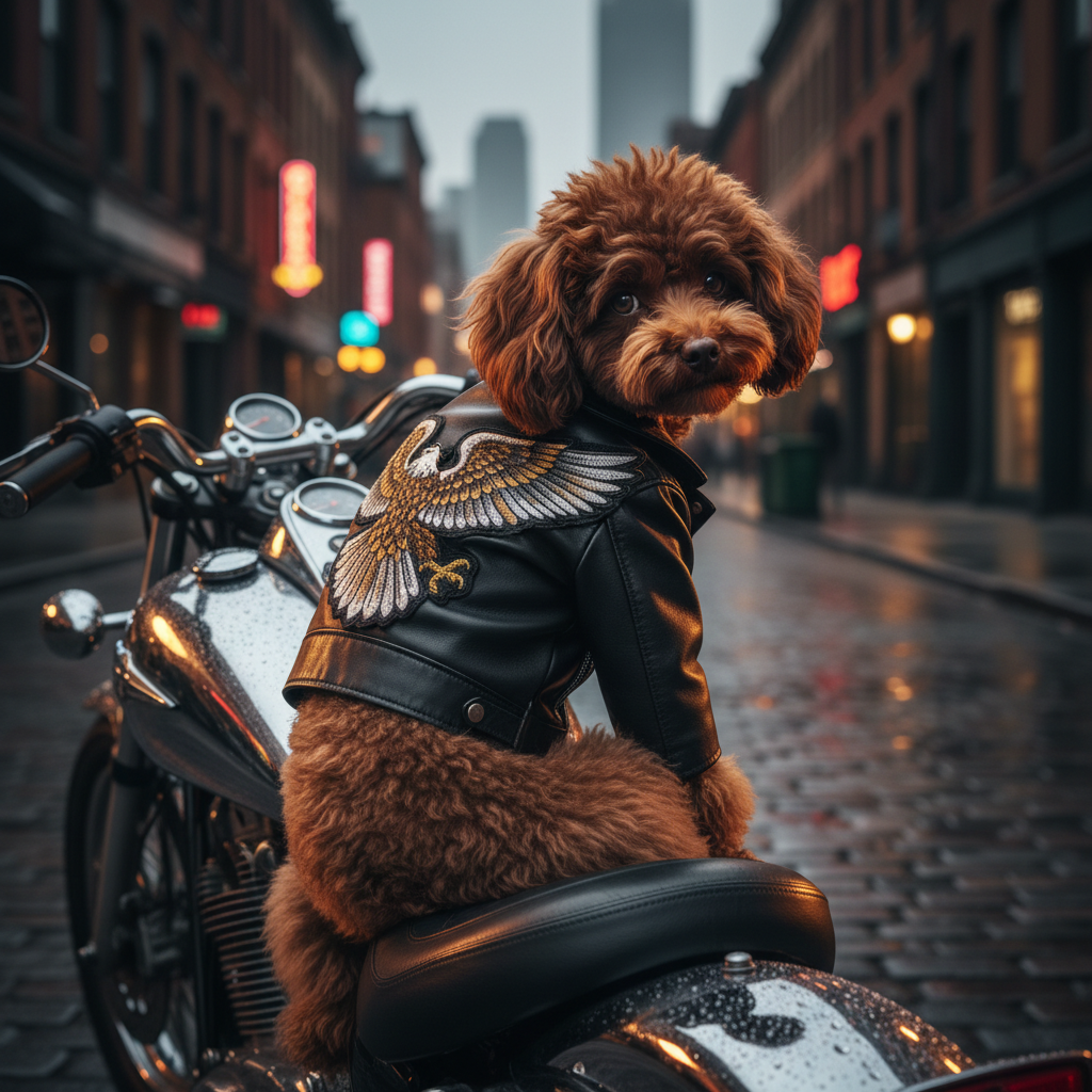 Small dog leather jacket, black with embroidered eagle on back, snap-front and short sleeves