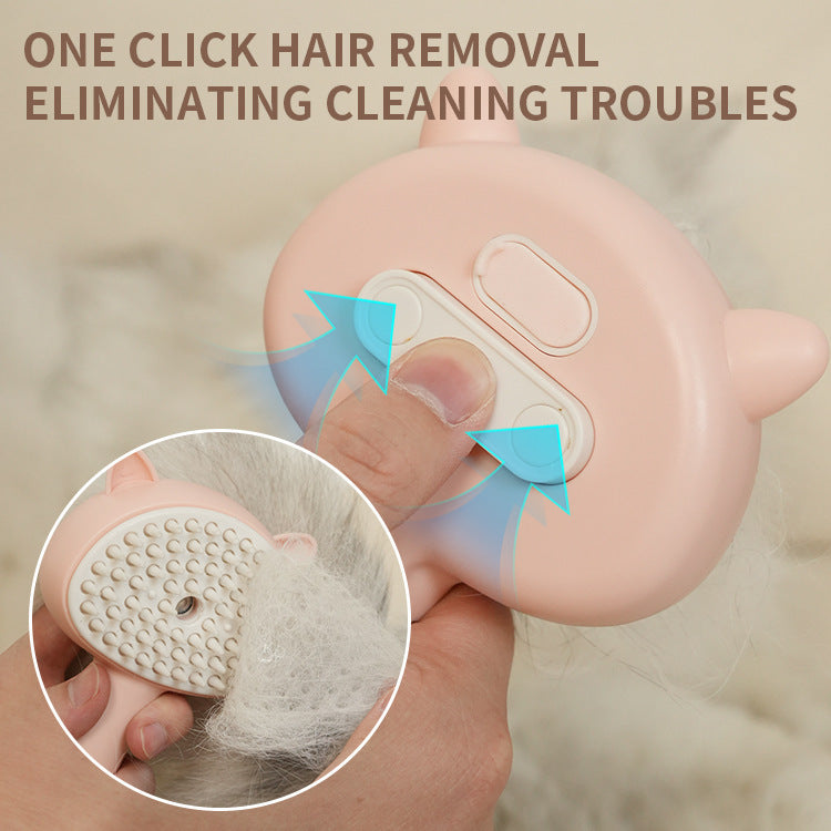 Pet mist grooming slicker brush with self-cleaning cover, white bristle head and peach body