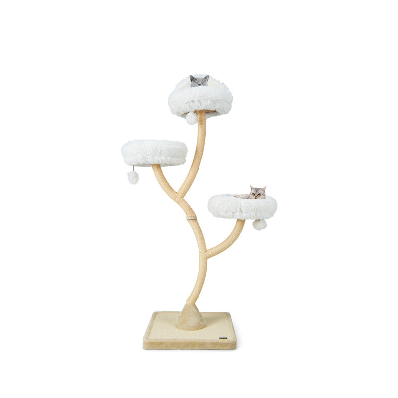 Gray 70-inch cat tree tower with 3 plush perches and sisal scratching posts