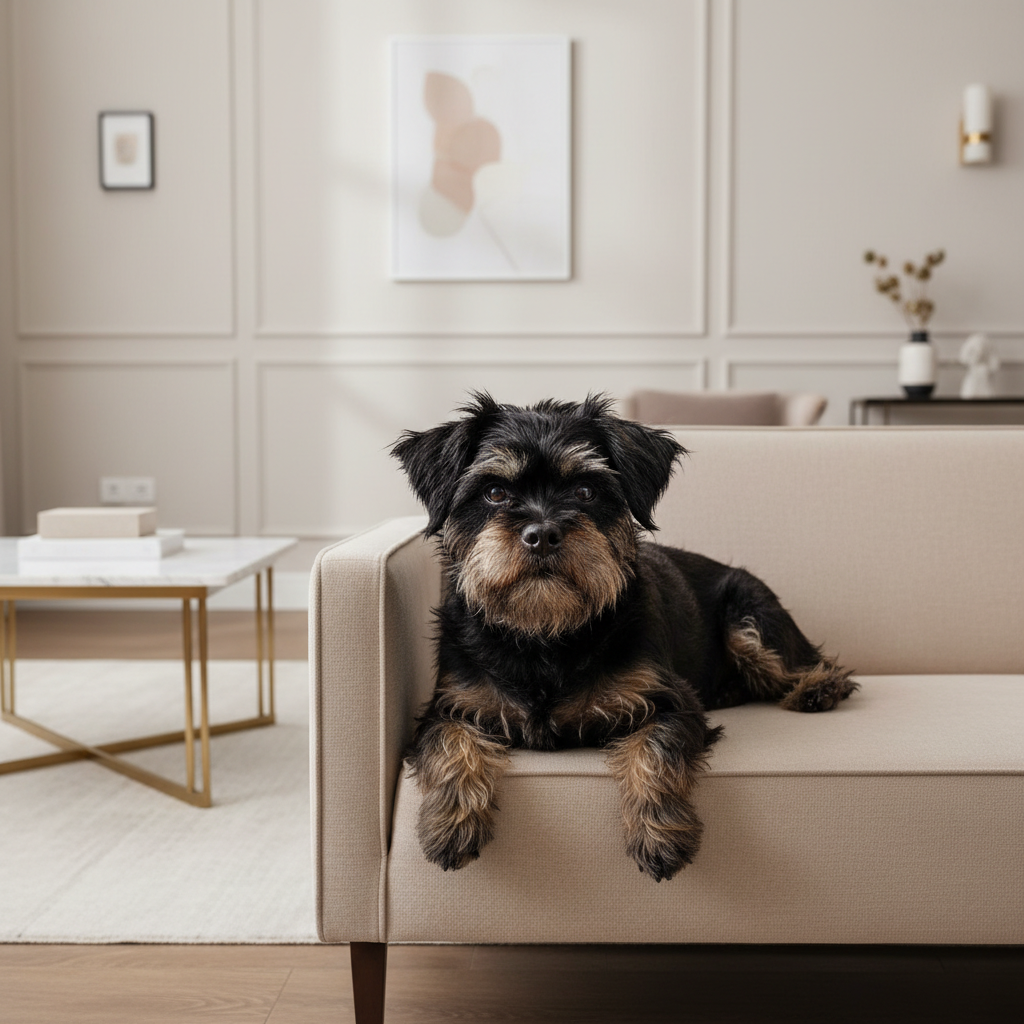 Beige rectangle dog sofa bed with thick foam cushion for medium to large dogs