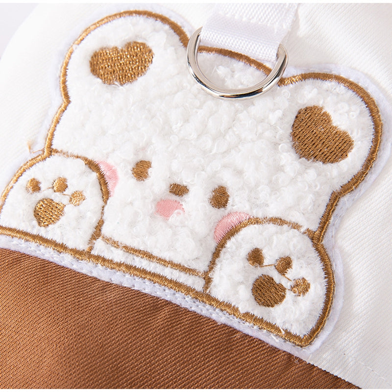 Pet jacket chest embroidery with bunny design, paw prints, and metal leash ring