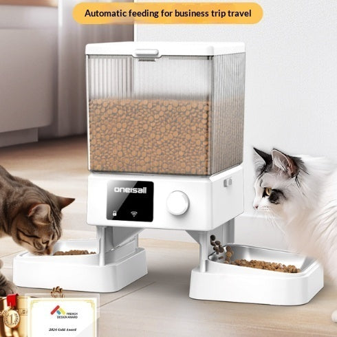 Smart Automatic Cat Feeder — 5L Dual Bowl, App-Controlled, Visual Timer, Pearl White or Obsidian Black