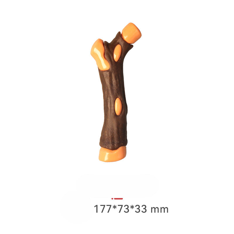 Isolated brown chew bone with orange end caps and small oval openings