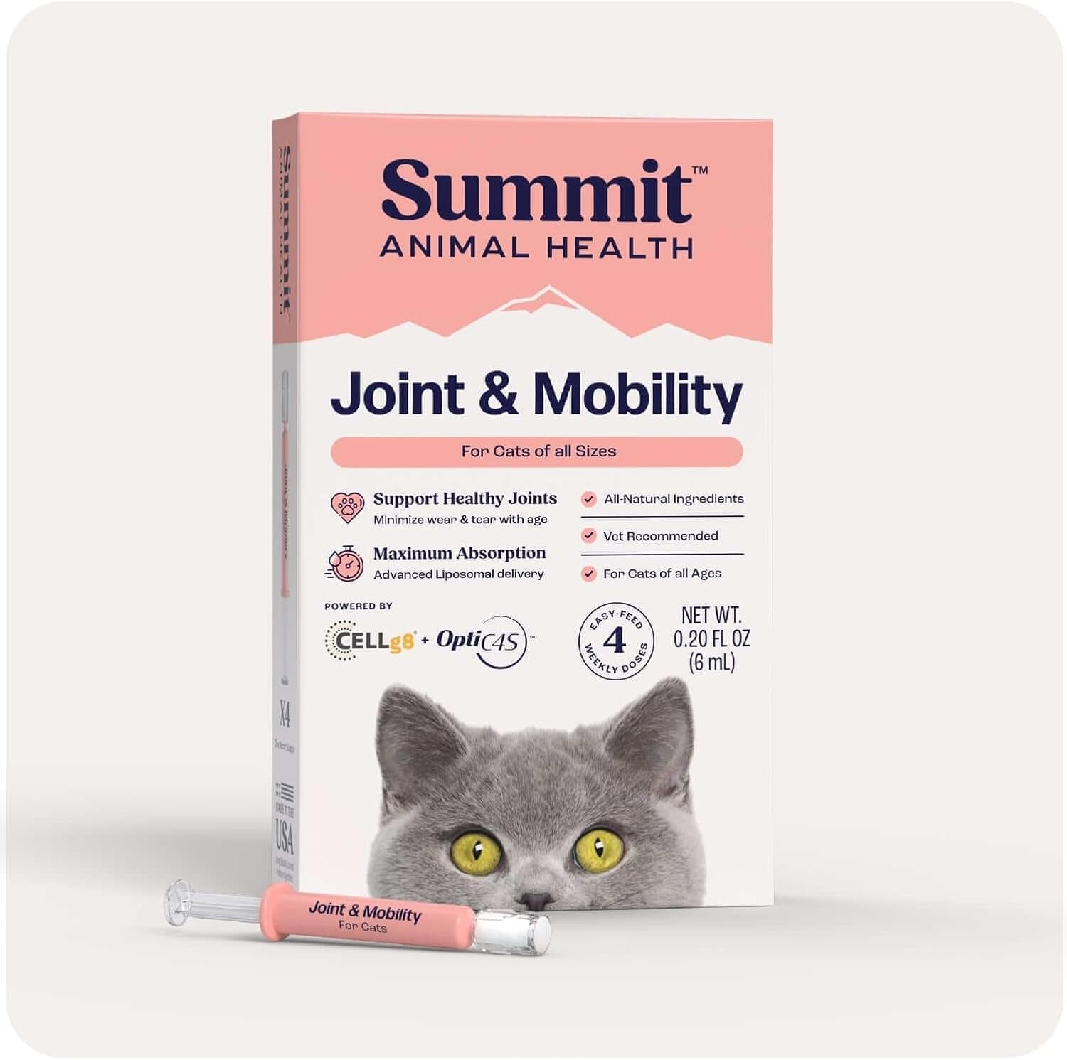 Joint & Mobility supplement box for cats, Summit Animal Health; 0.20 fl oz (6 ml)