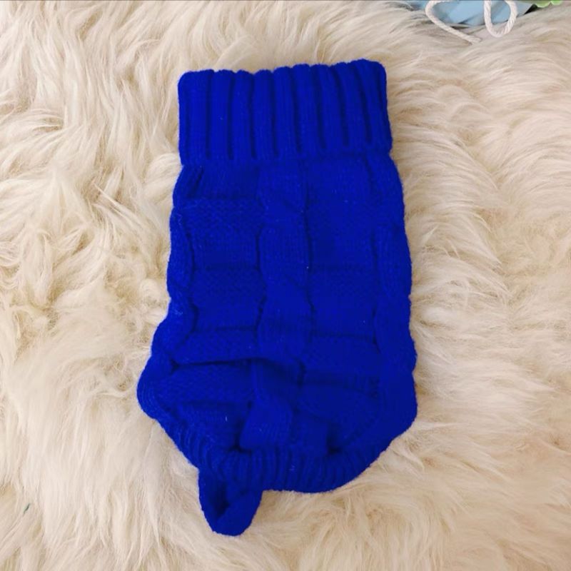 Knitted cat sweater in royal blue with ribbed turtleneck and textured block pattern