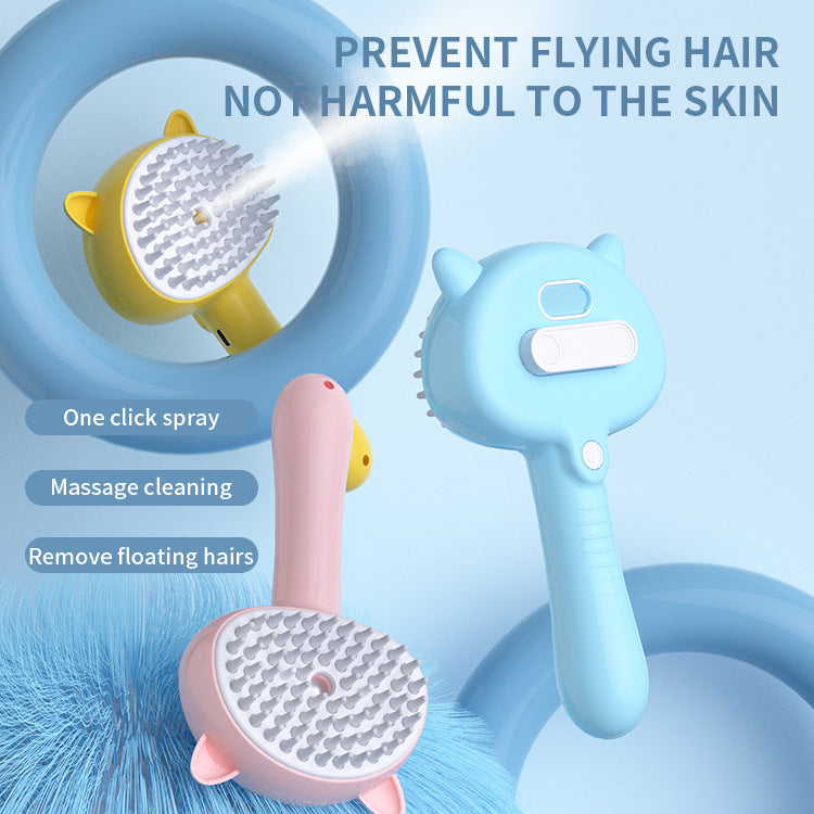 Pet mist self-cleaning slicker brush set, blue and yellow handles with white bristle heads